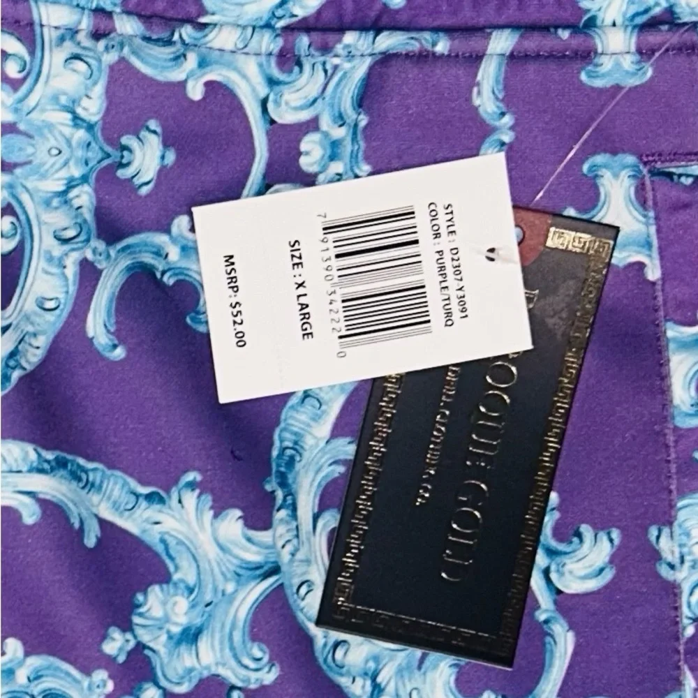 NWT Baroque Gold SZ XL purple/blue “Baroque” print shorts/waist 38”-52”